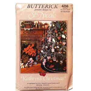 Butterick 4256 Sewing Pattern Tree Skirt Mantel Basket 8 Ornaments Uncut